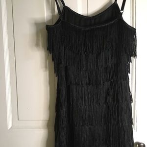 1920s Style Flapper Costume Black Fringed Dress S
